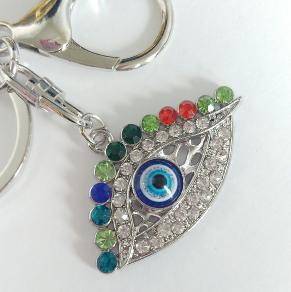 Silver Crystal Evil Eye Keychain Purse charm - Picture 4 of 4